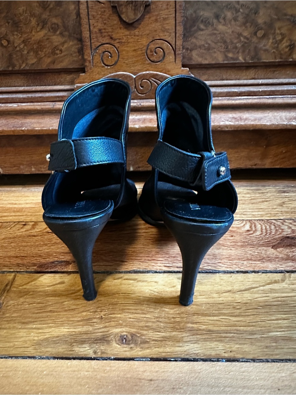 Vince Women's Black Aden Open-Toe Leather Slingback Heels 7.5. Made in Italy - Picture 3 of 5